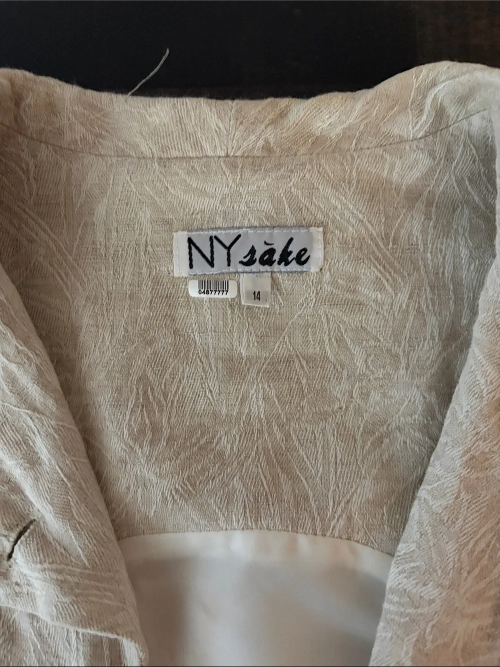 Vintage NY Sake Tan Botanical Print Cotton Linen Button Down Midi Dress Size 14